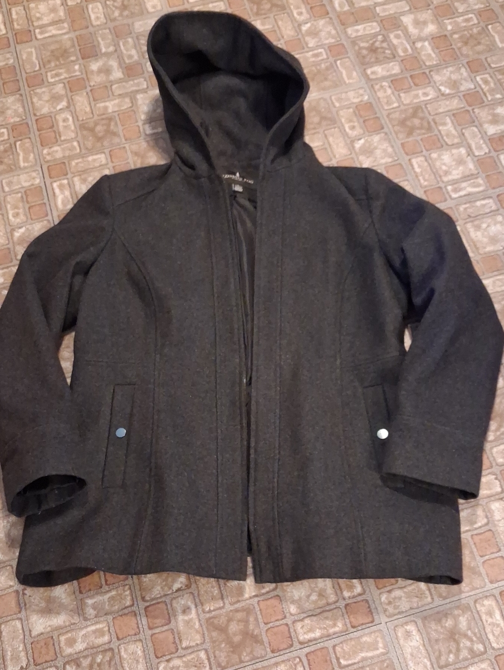 London Fog Women's Hooded Pea Coat - Charcoal Gray,  Wool Blend
